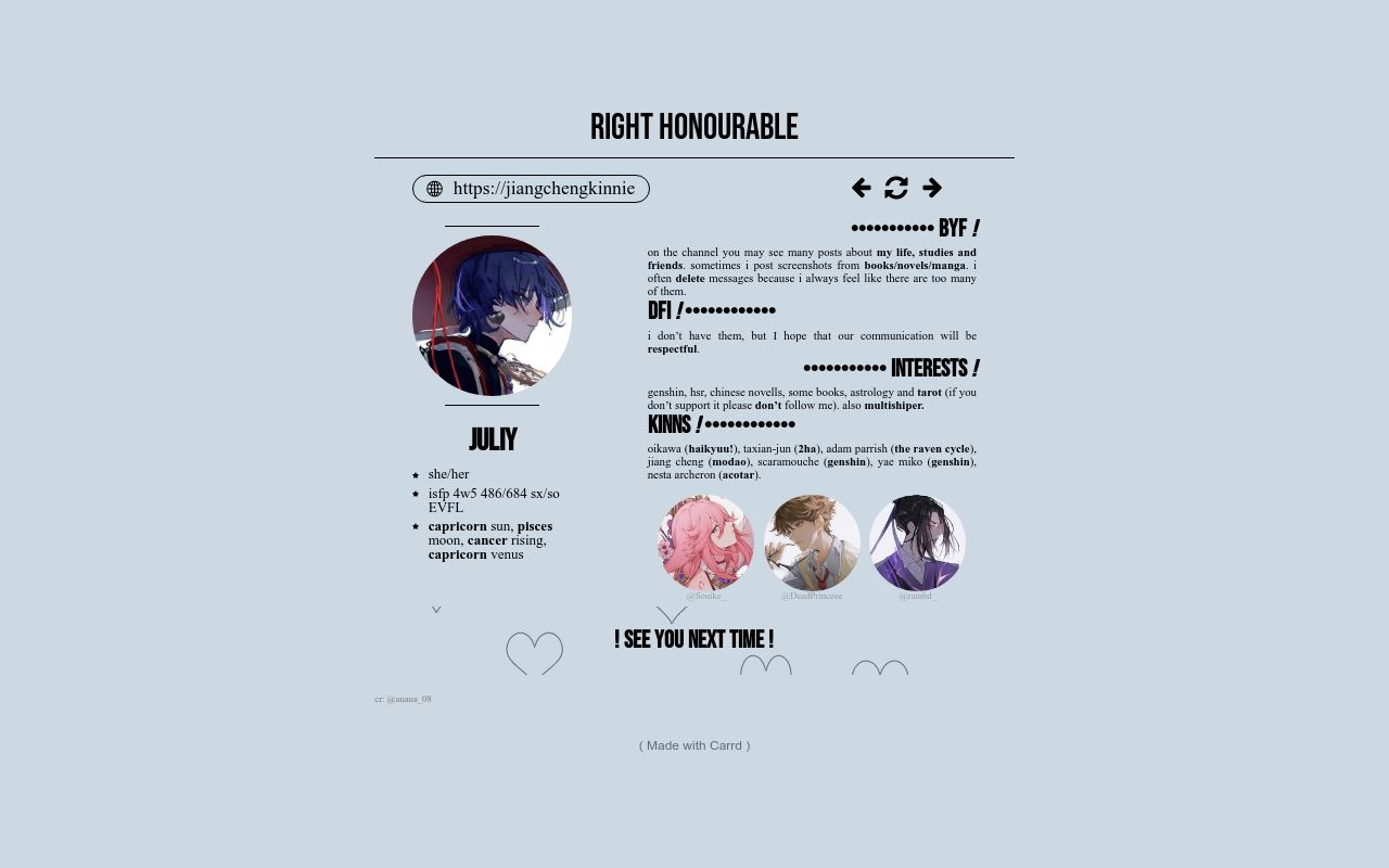 Carrd profile picture for @honourable